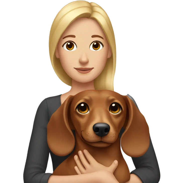 Brown hair woman holding a blonde dachshund emoji