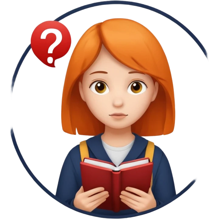 студентка учится и задумывается получится ли у нее, а наверху пустый круг с вопросом emoji