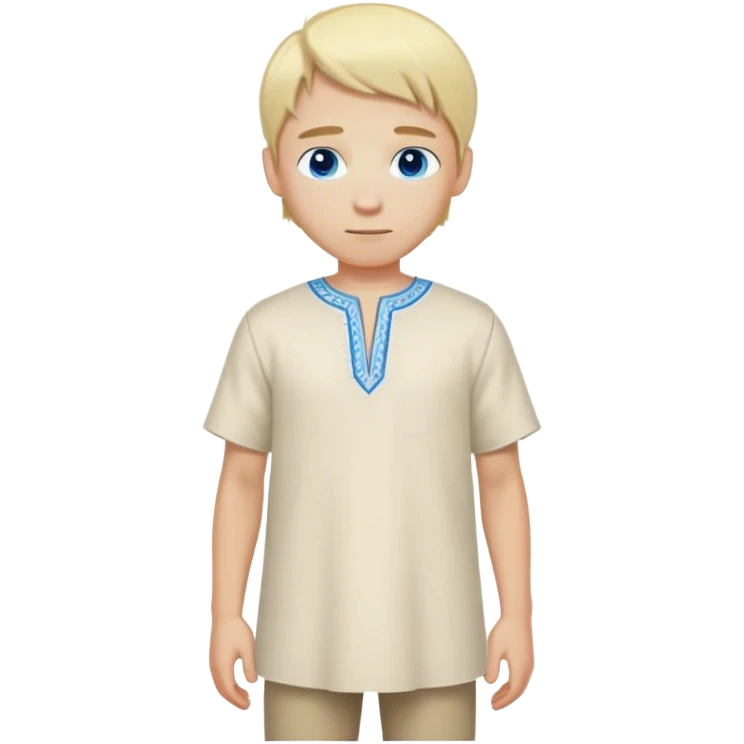medieval summer outfit worn by a DnD themed fantasy male character. basic lightweight wool tunic with a low rounded collar and decorative stitching. clothes only above the waist. The clothes full waist. The character's haven't arms. character is white-skinned, blonde hair, blue eyes, messy short hair. emoji