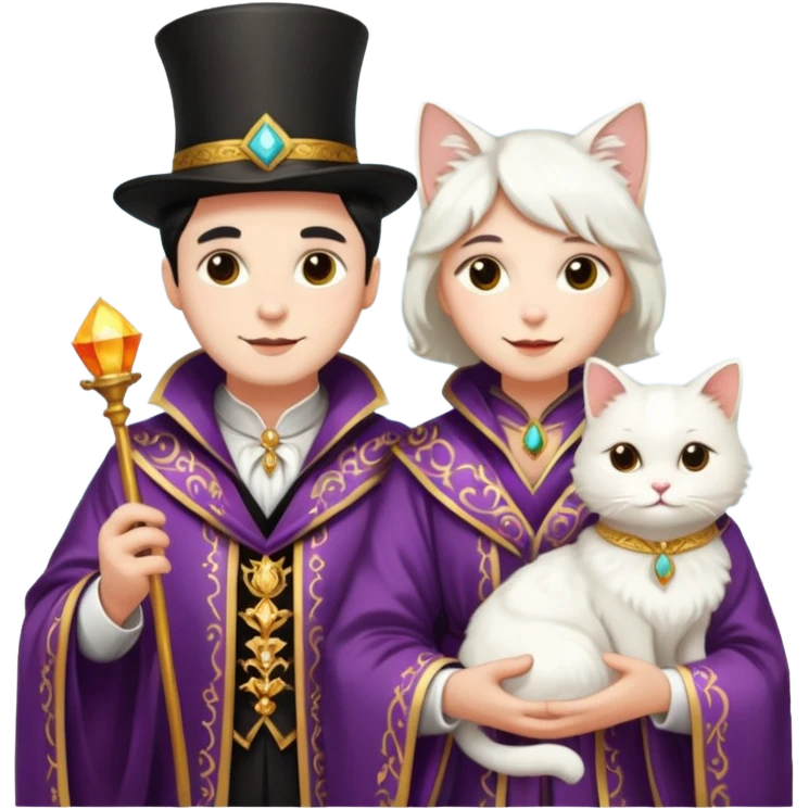 magician couple and their pet cat emoji