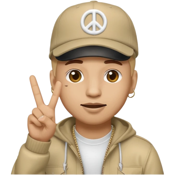 rapper emoji throwing up peace sign, wearing a cap emoji
