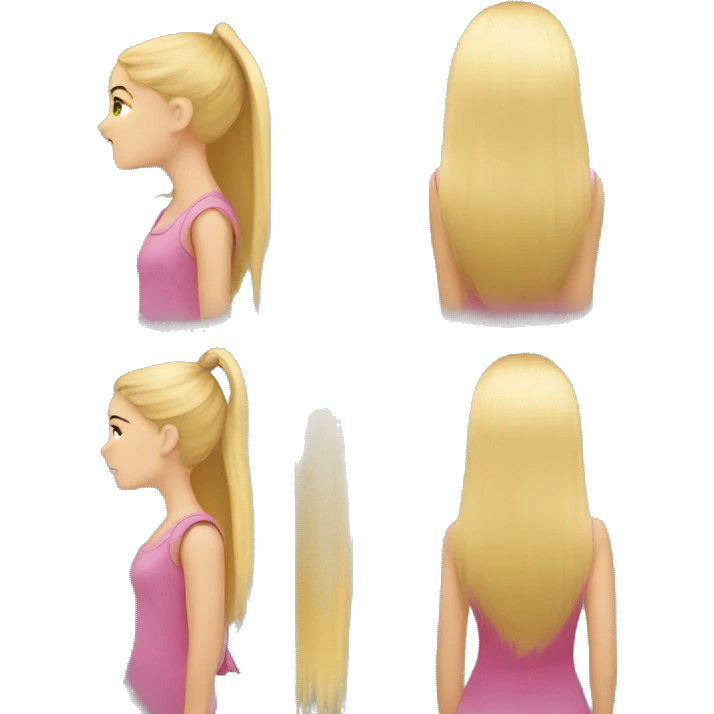 a girl with long blonde hair, view from behind, her long hair are measured with the measuring tape emoji