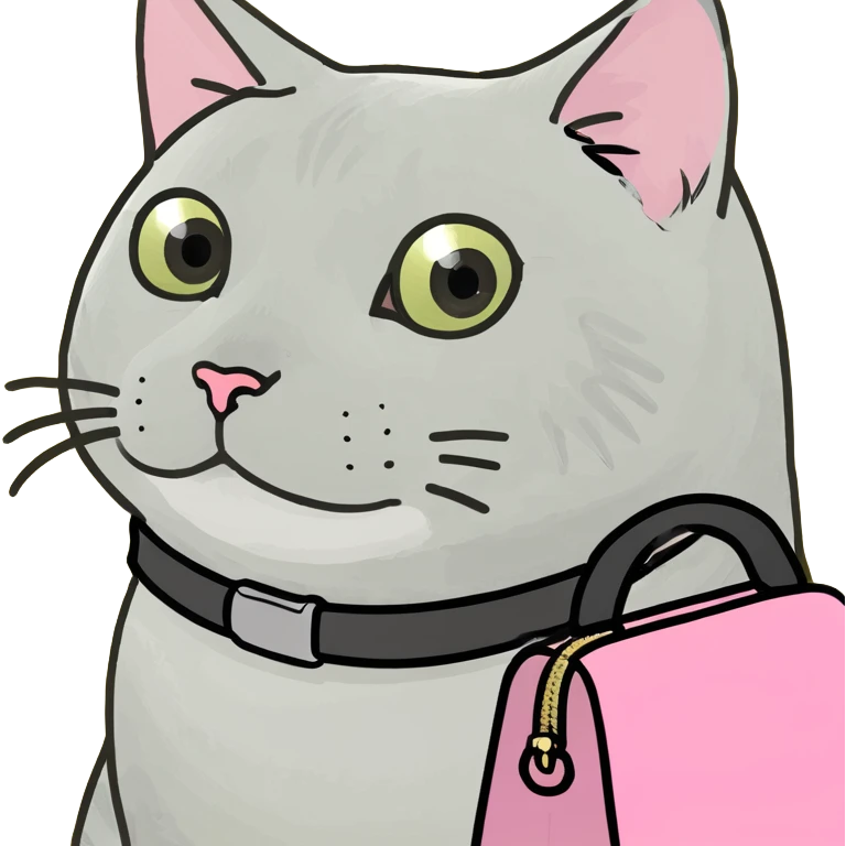 A cat wearing a pink bag emoji