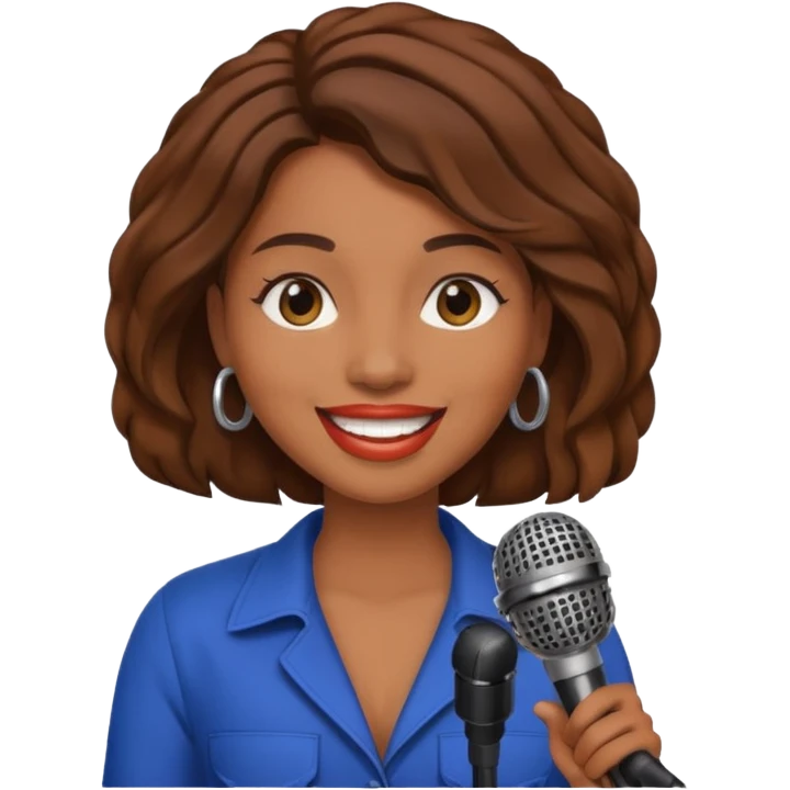 brown skin woman, singer, hold micro emoji