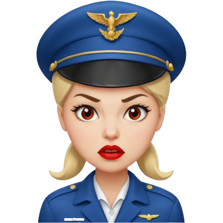 сгенерируй фото женщину с шапкой пилоткой стюардессы и злая  emoji