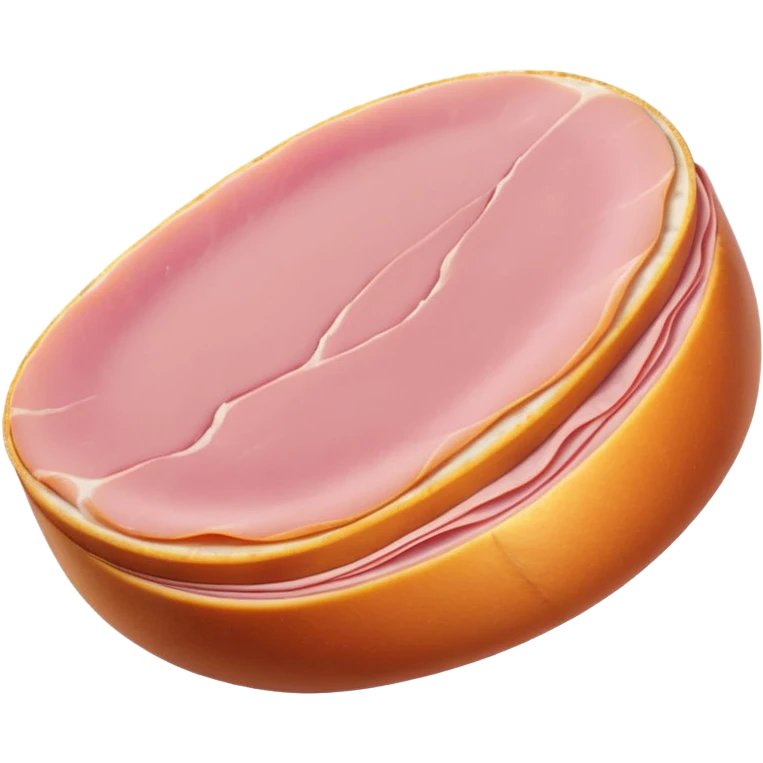 turkey ham, one or two thin curved slices, pale pink, smooth uniform, clean edges, moist, lean, delicately folded, soft translucent color, no fat marbling, no bread, cheese, packaging, or faces, clean 3D, soft shadows, transparent background, emoji scale emoji