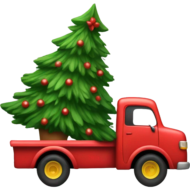 Little red truck hauling a Christmas tree emoji