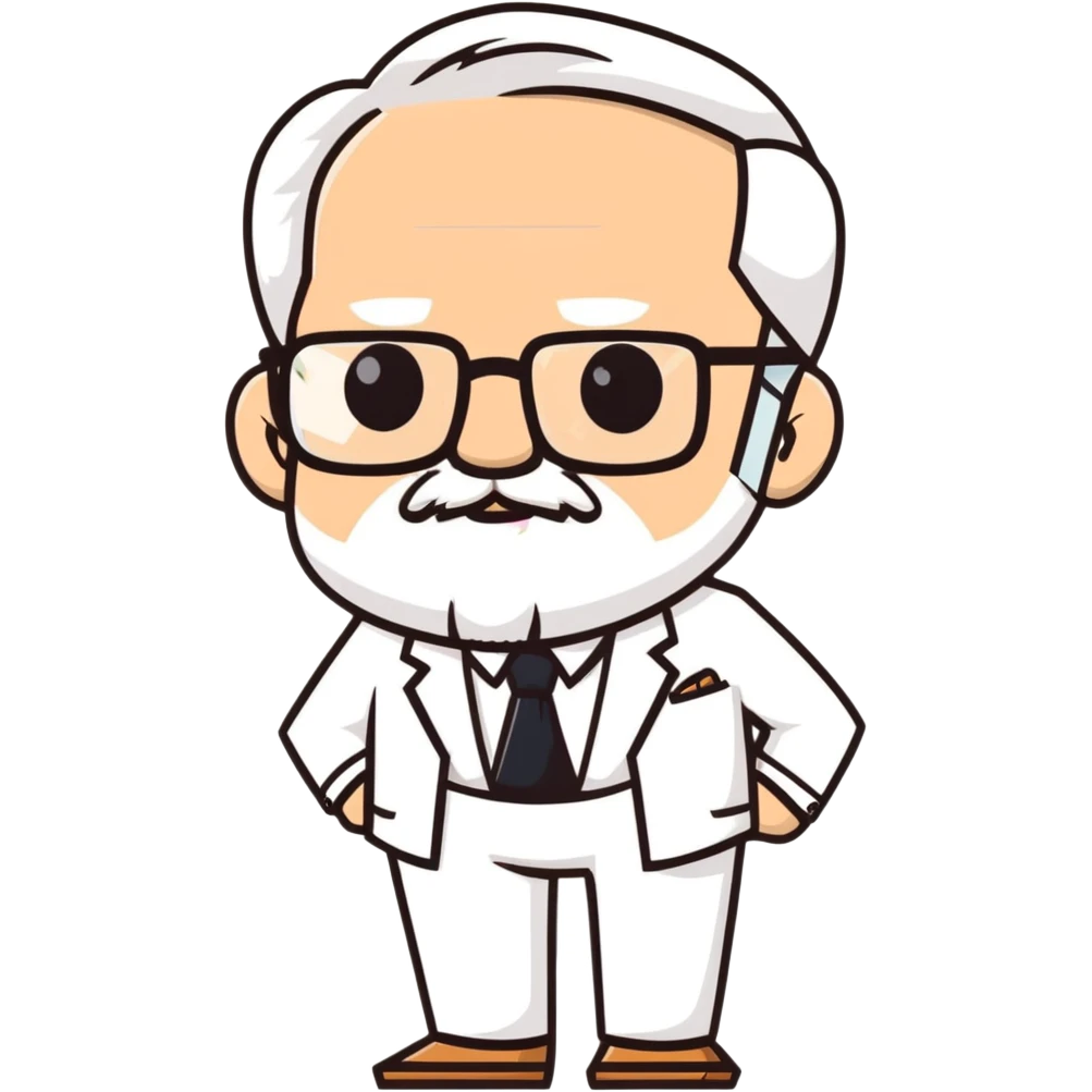 Colonel Sanders, old white man with square glasses, white goatee beard, white suit, KFC founder emoji
