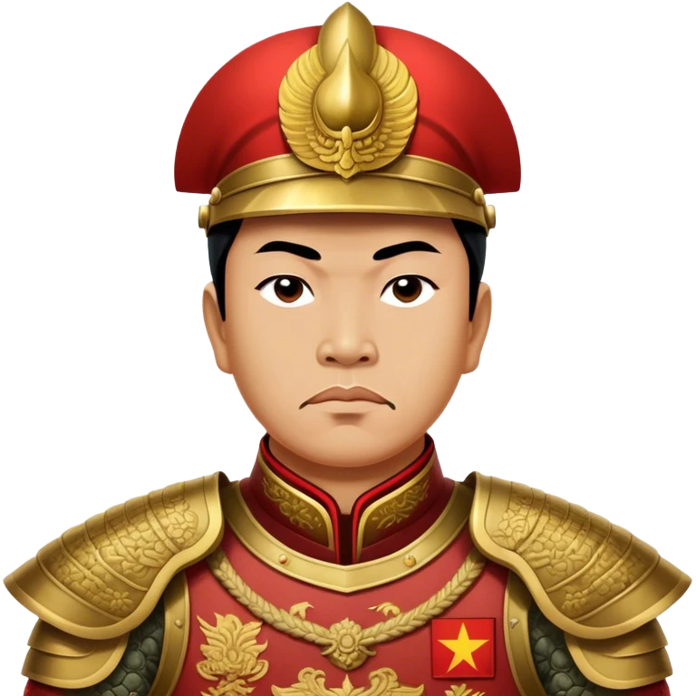 Trần Hưng Đạo – Cinematic Realistic Portrait of Trần Hưng Đạo, depicted as a revered Vietnamese general in traditional armor with a determined gaze, rendered with intricate historical textures and dynamic lighting that highlights his legendary martial spirit and leadership. emoji