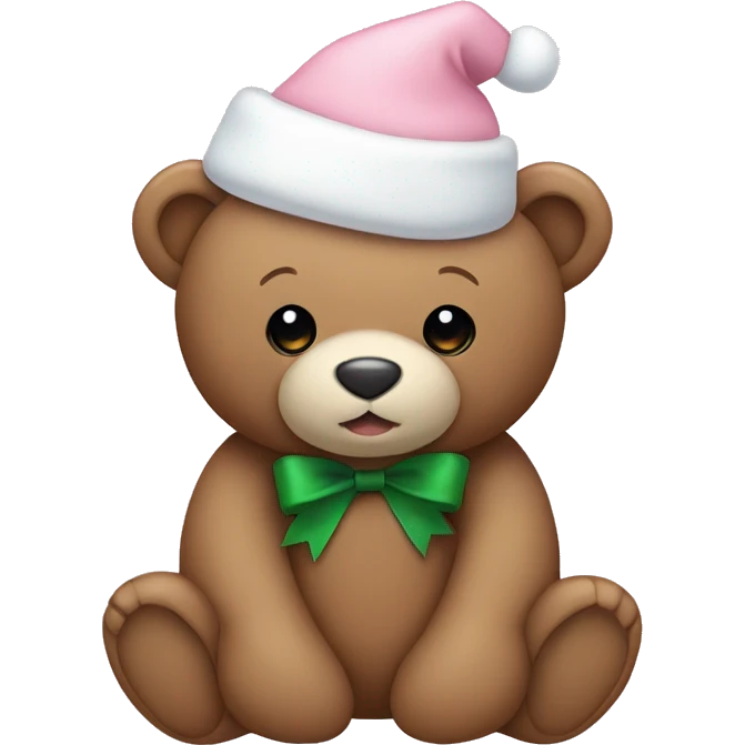 teddy bear with a pale pink christmas hat and a white bow emoji