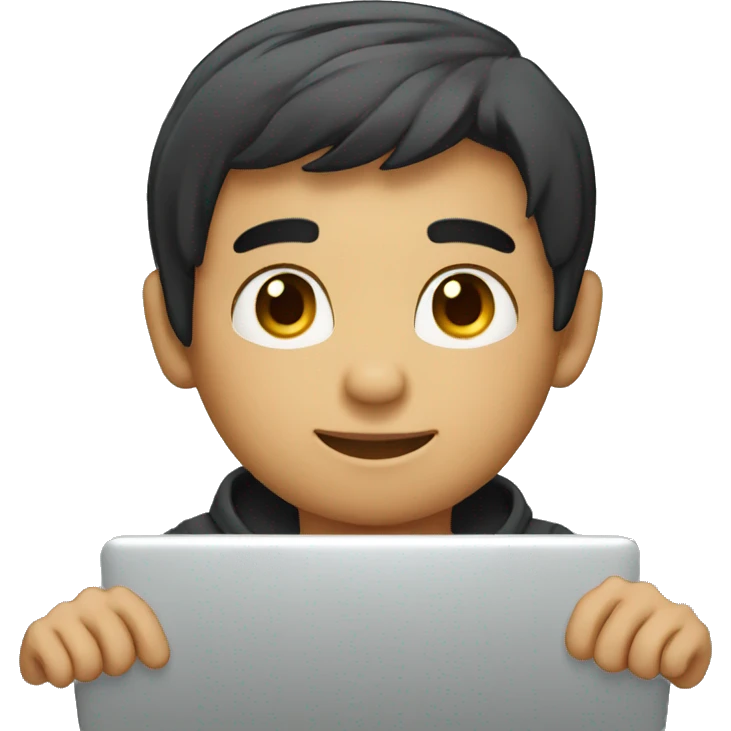 A black hair boy on windows laptop emoji