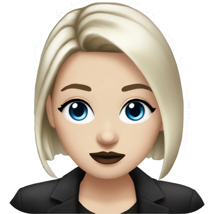 Slavic adult woman, goth eyes makeup, pink lips, blue eyes, medium bob black-to-blonde ombre hair, white T-shirt and black office jacket. emoji
