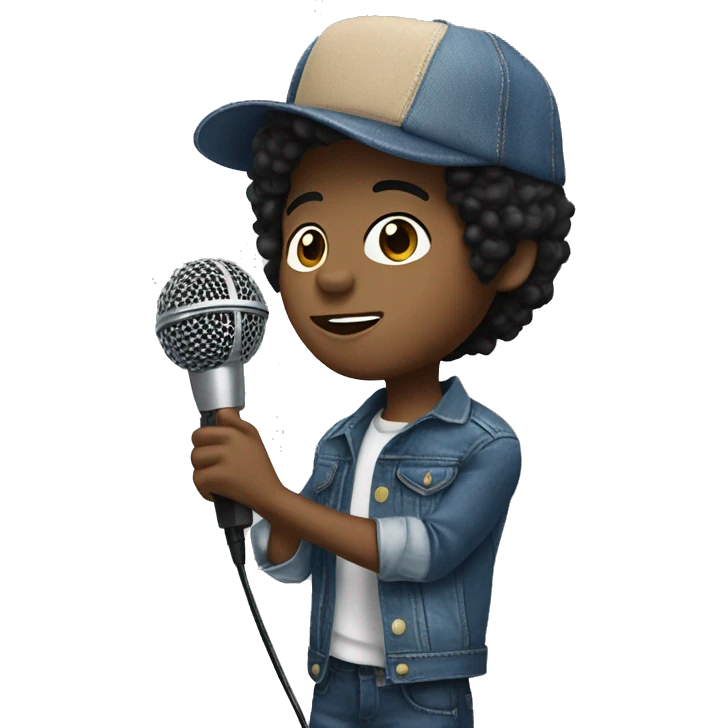 black haired boy in denim Singer microphone emoji