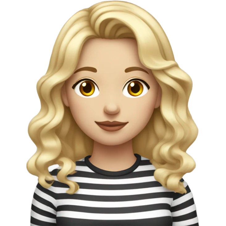 Blond girl with bangs/middlepart bangs and wavy hair, in her 20s striped shirt sipping tea emoji