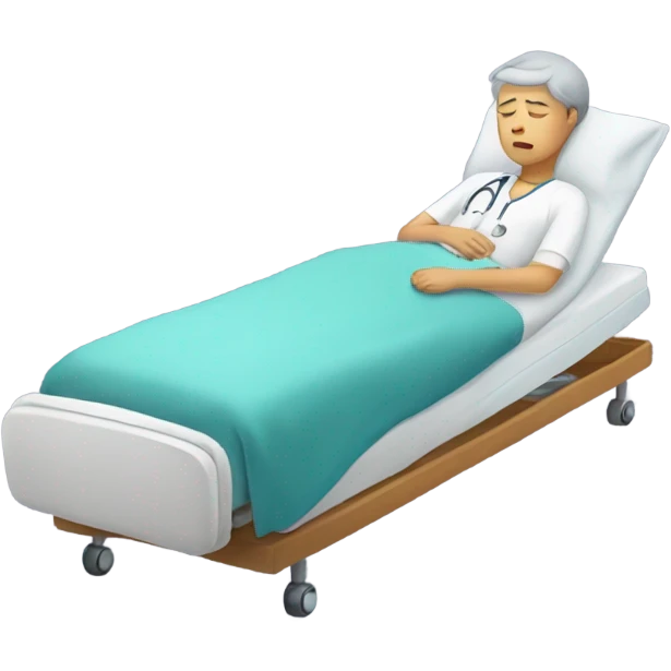 patient laying on bed with a tired face emoji
