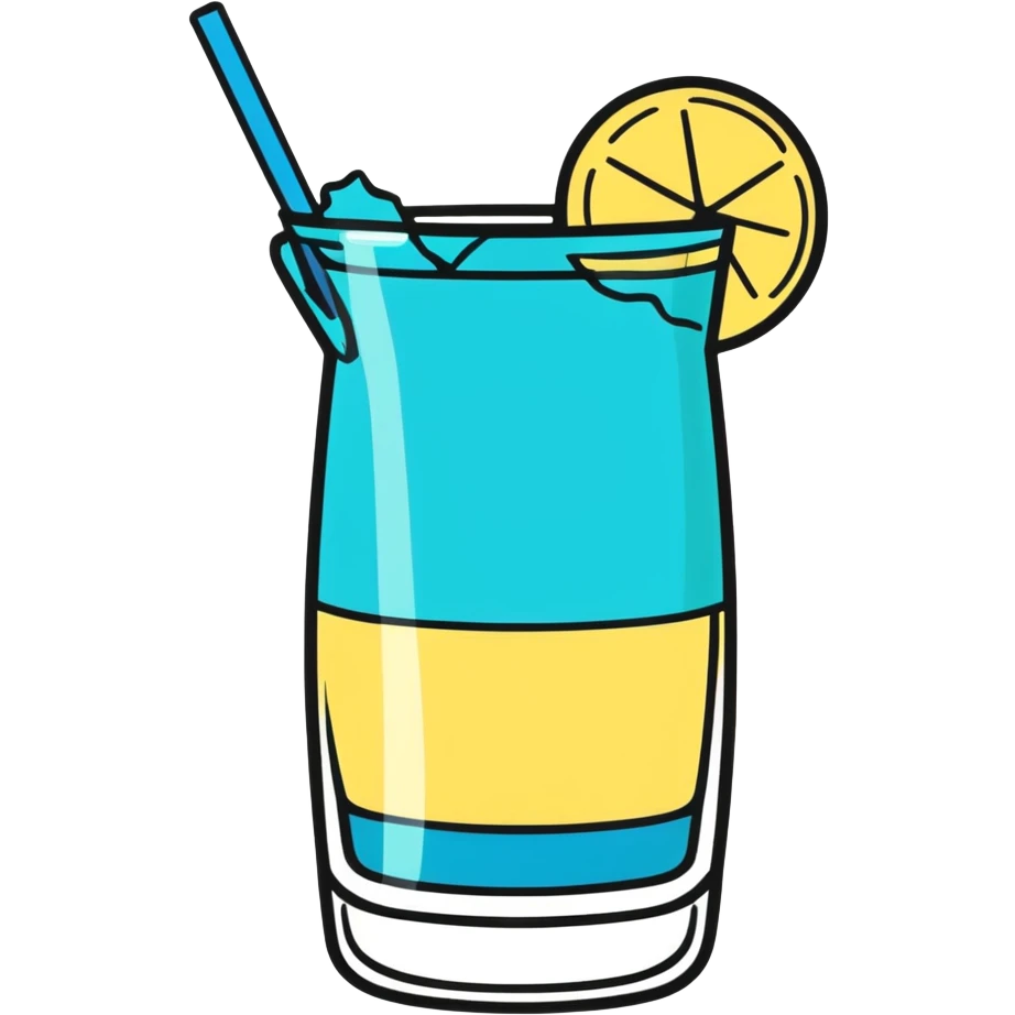 blue curaçao tropical cocktail in a hurricane glass, flat vector illustration emoji