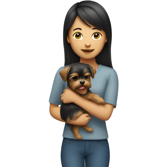 Asian girl holding Yorkshire terrier  emoji