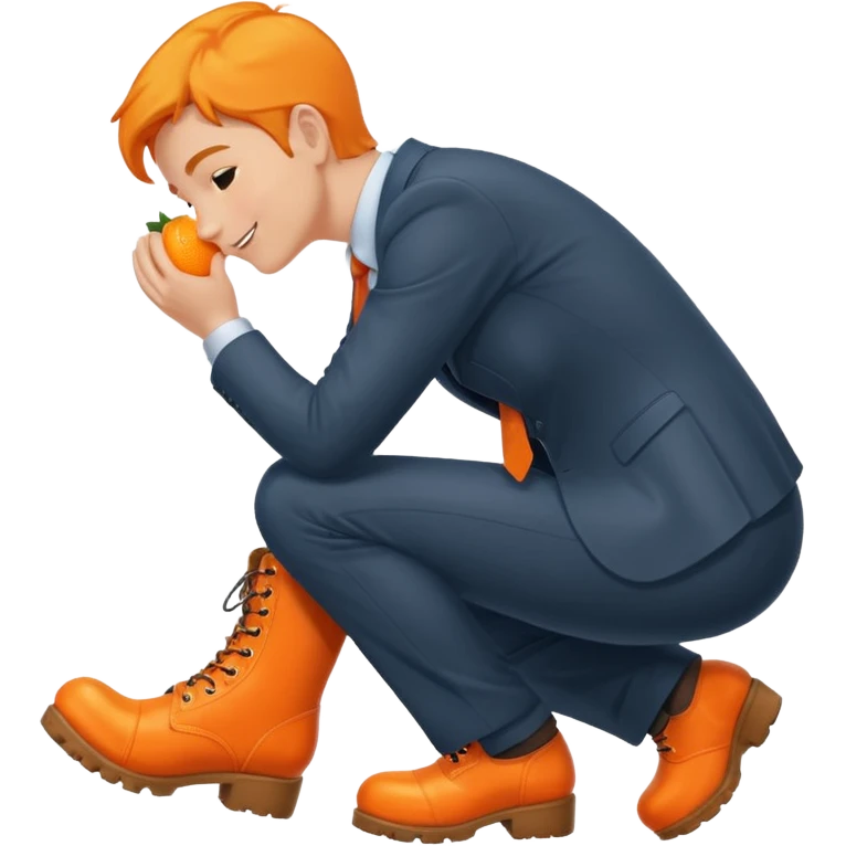 Office worker kneeling and kissing a large orange boot emoji