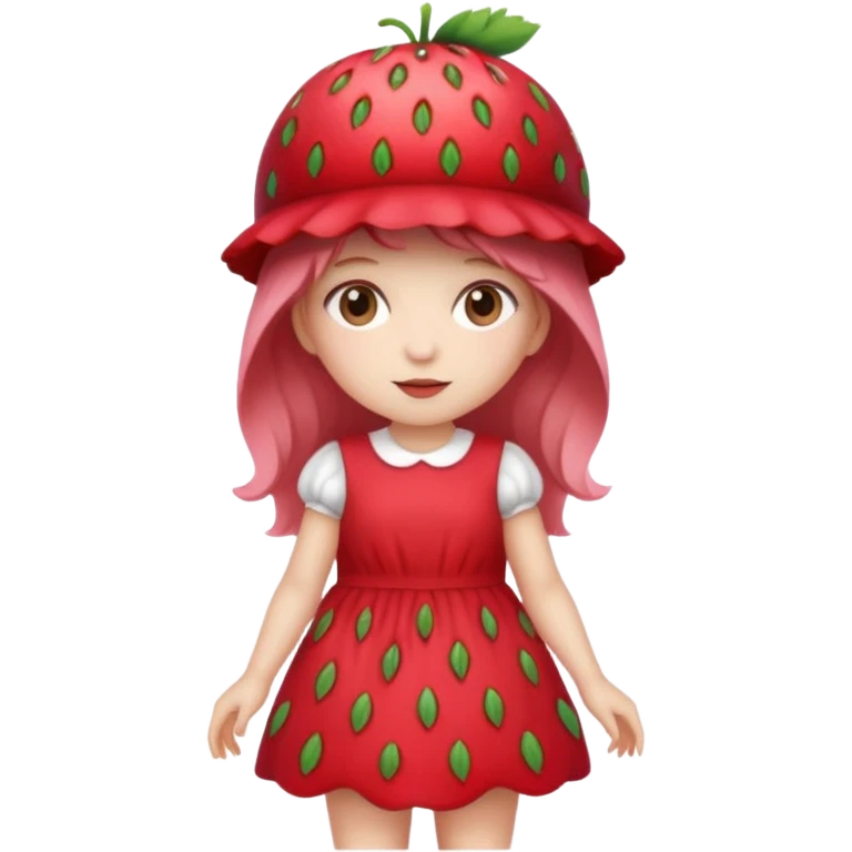 Strawberry shortcake human girl full body and legs with a strawberry hat on her hair and dress without a cake emoji