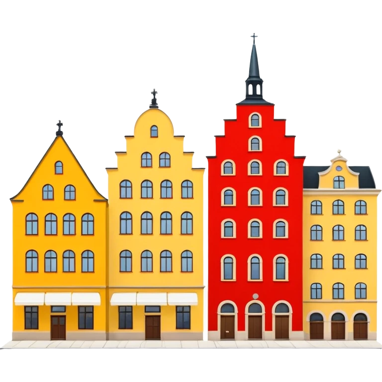 iconic yellow and red buildings in Stockholm's Stortorget square, simple emoji
