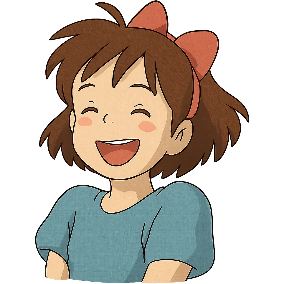 ghibli style character with a joyful expression emoji