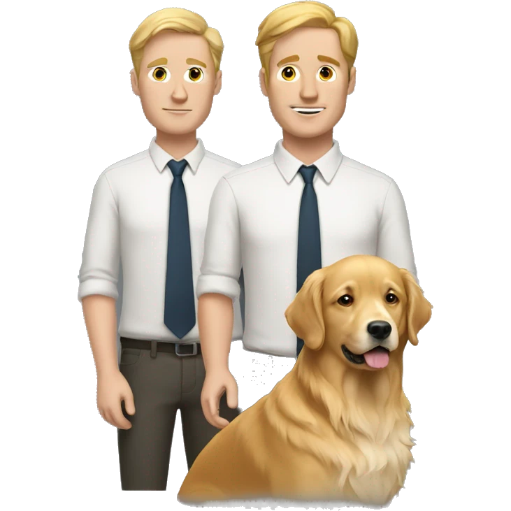 Two white man with golden retriever  emoji