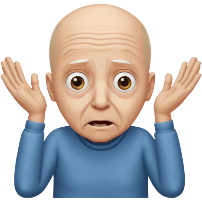 A bald person who’s very old is staring, he’s inside a toilet and his head is upright and looking at the camera with very wide eyes and his hands are putting pressure on his head, very scared expression and he’s shaking his butt emoji