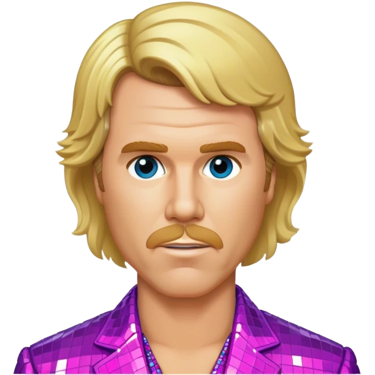 will ferrel realistic, with long blonde straight hair, disco outfit emoji