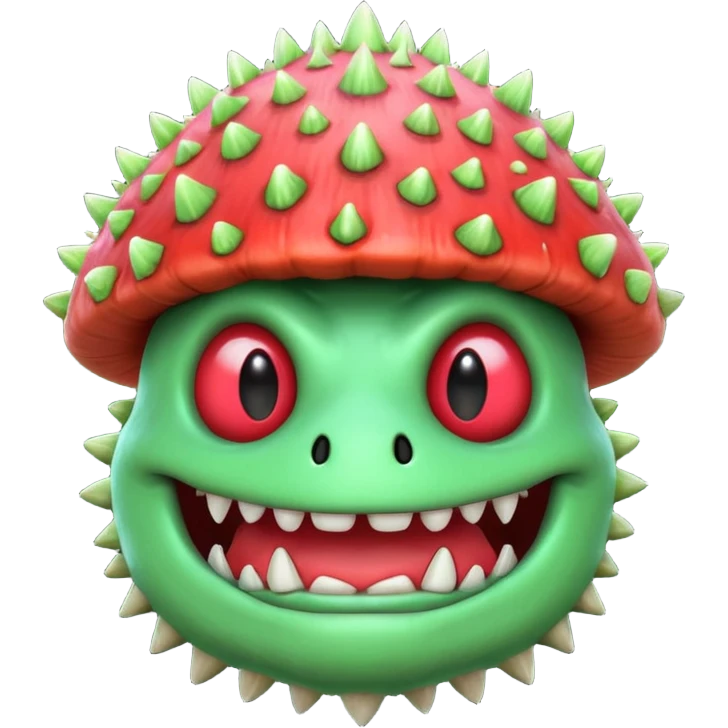 poisonous mushroom monster portrait, head and shoulders only, toxic green glow, scary grin, spiky mushroom head, 3D cartoon, mobile game icon style, clean background, no text, no watermark

 emoji