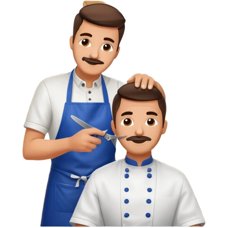 At a barbershop, the experienced barber is teaching his apprentice how to properly cut hair, offering tips on technique, customer service, and attention to detail. The mentor emphasizes the importance of precision, patience, and building trust with clients emoji