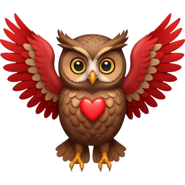 Сова с распахнутыми крыльями, а рядом с ней много сердечек  emoji
