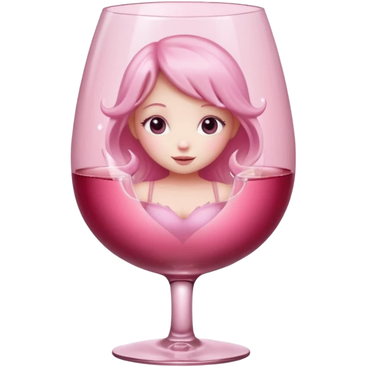 Little Pink fairy inside a huge glass of pink wine emoji