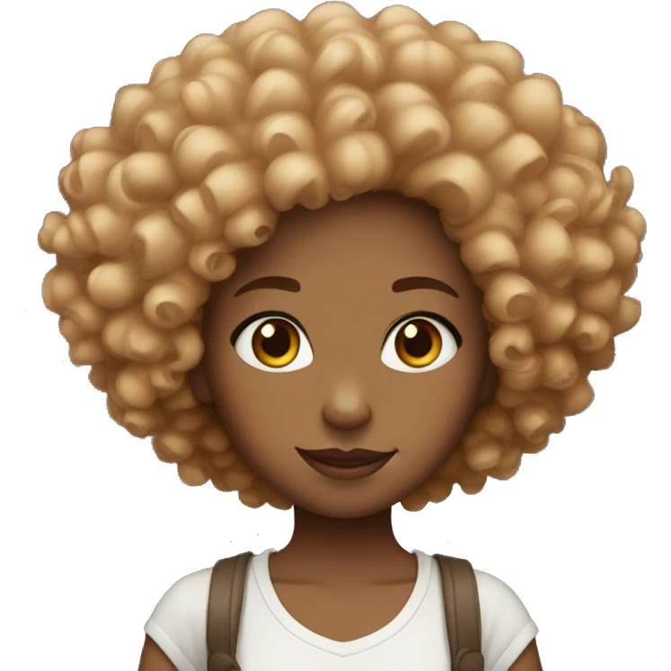 girl with ginger afro-curls , dark brown eyes. and  emoji