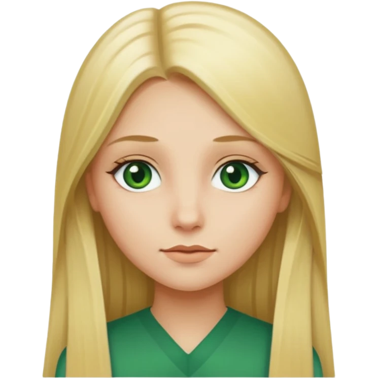 dziewczyna z długimi prostymi blond włosami i zielonymi oczami emoji