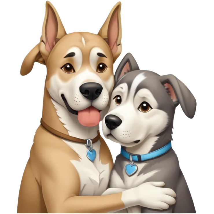 tan Great Dane cuddling a jusky emoji