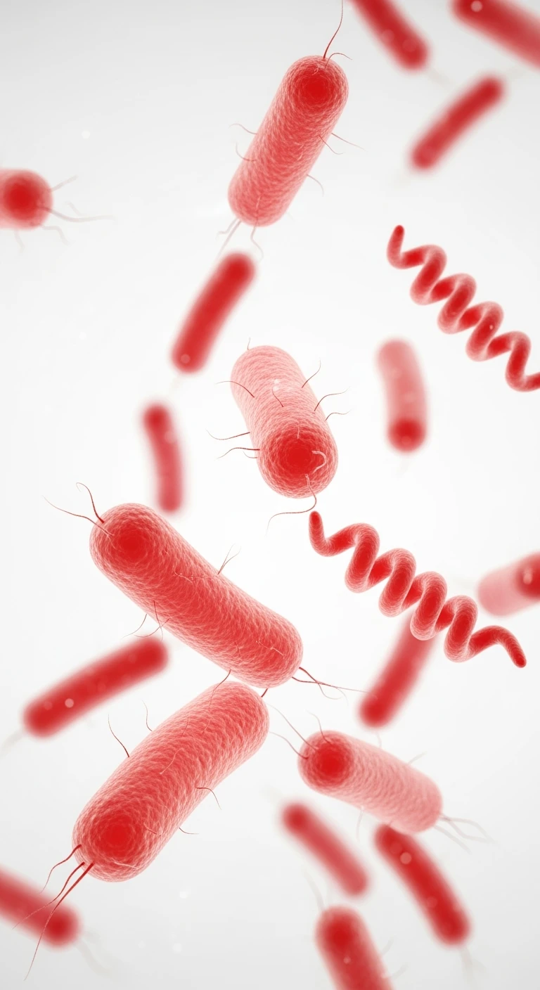 batteri intestinali rossi fluttuano in aria, iperrealistici 4k, sfondo bianco
 emoji