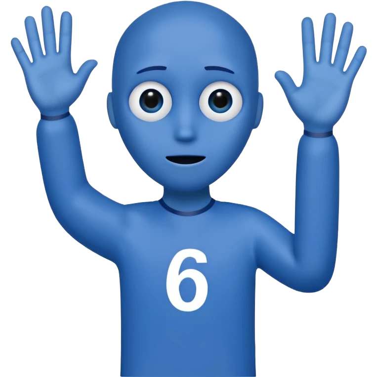 an annoying person saying "6 7" every second waving their hands, and their body is just the letters 6 and 7. they are blue. their eyes are at the top of the 7 and the hole in the 6.the have black legs and arms, but their hands are white. emoji