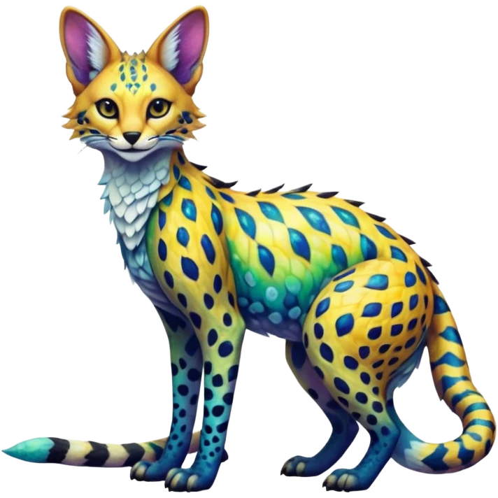 Epic scaley scaled iridescent complex detailed realistic aesthetic-scenic-Fakémon-Trico-Sergal-Serval-Vernid-creature emoji
