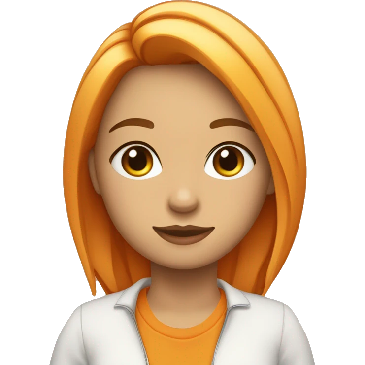 Chica con pelo rubio, ojos claros, chamarra naranja y camisa blanca emoji