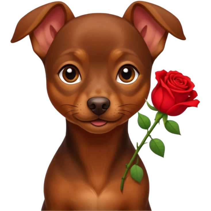 a little brown pinsher, who give a red flower emoji