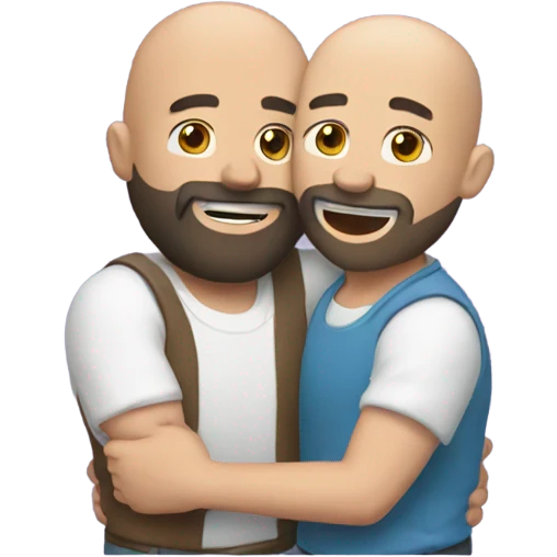 Two guys hugging, one is bald with black beard and the other guy have brown hair emoji