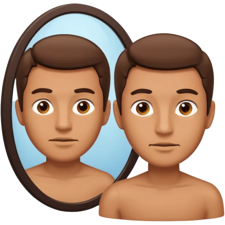 backside of a man 3/4 angle with the opposite view in the mirror emoji