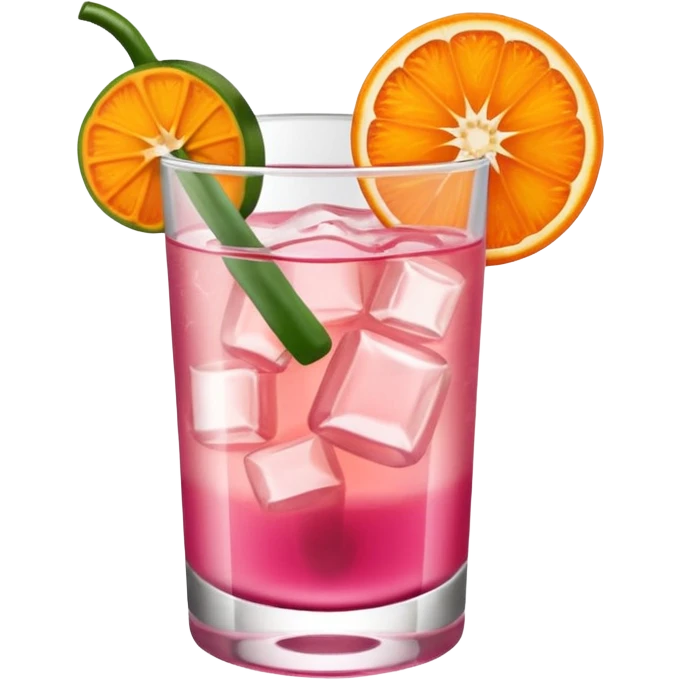 Pink drinks in short glasses with orange slice on the edge of cup and jalapeno floating inside with a Tajín rim emoji