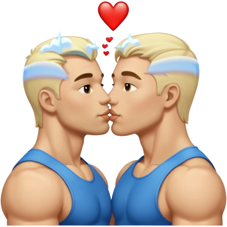 Two white blonde jacked men kissing eachother emoji