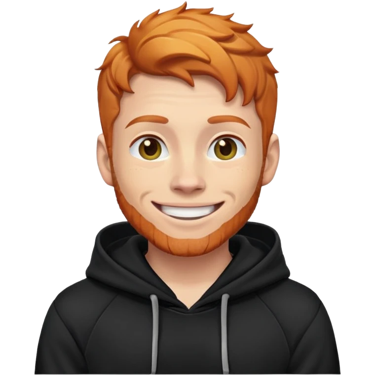 Рудий емоджі в чорному худі який посміхається emoji