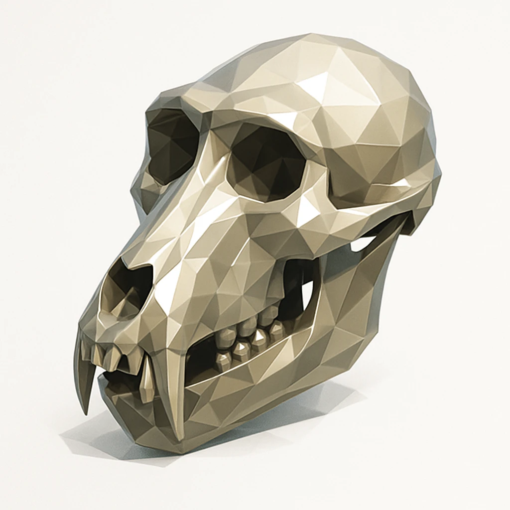 polygonal style baboon skull, realistic, shiny, on white background emoji