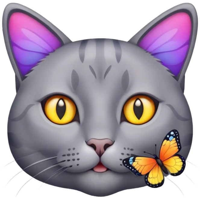 grey cat's face surrounded by butterflies emoji