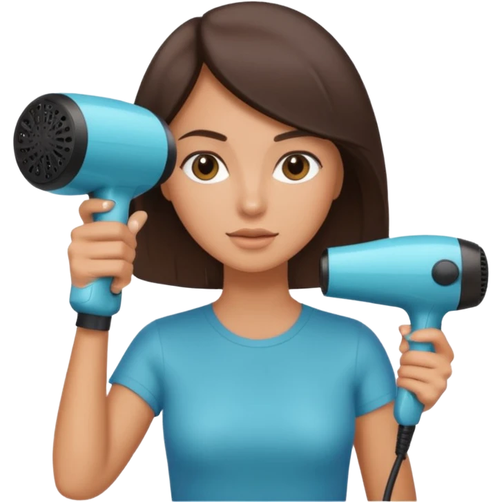 brunette bob girl hair stylist holding a hair dryer emoji