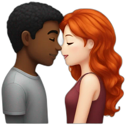 red head girl kissing a black hair guy emoji