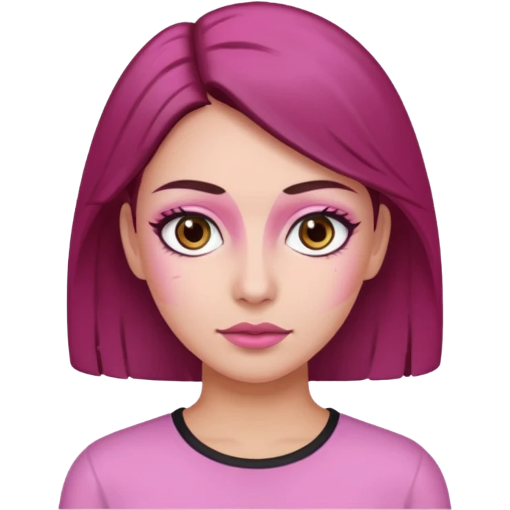 Woman with pink all skin, white background, dark brown hair and hazel eyes and brown eyebrows emoji